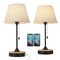 Set of 2 Beige Table Desk Lamps with Dual USB Ports – Wood & Metal Bedside Lamps, Linen Shade, UL-Certified, Eye-Caring Lighting for Bedroom, Office, or Living Room
